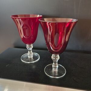 Pier 1 Elegant Red Goblet Set, Tablescape Glassware, Set Of 2